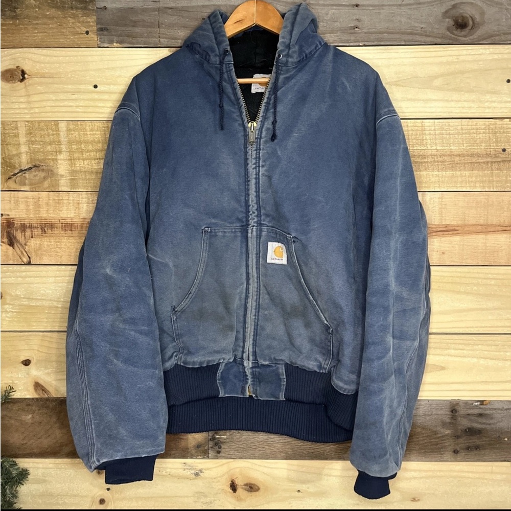 Vintage 90s Carhartt Active Jacket Thermal Lined Blue XL Made In USA distressed